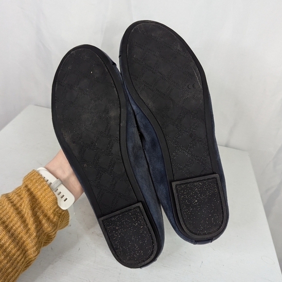 Vionic Tiegan Navy Blue Grey Velvet Cap Toe Black Flats - Picture 7 of 8